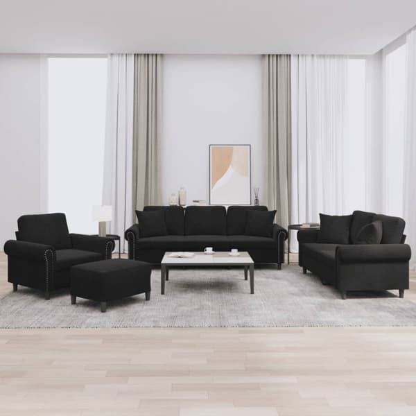 vidaXL sofasæt 4 dele med puder velour sort
