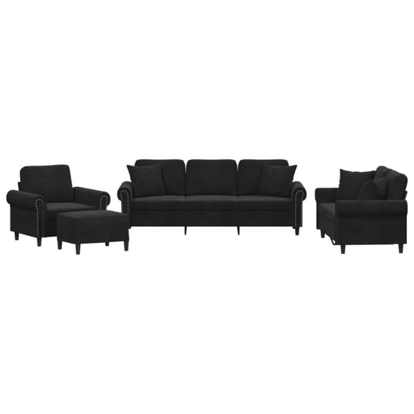 vidaXL sofasæt 4 dele med puder velour sort