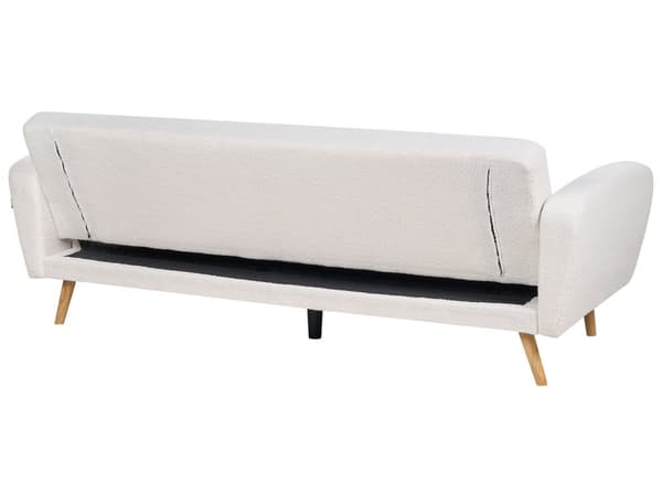 Bäddsoffa Vitt Bouclétyg Klädd 3 Sits Konvertibel Träben Modernt Minimalistiskt Vardagsrum