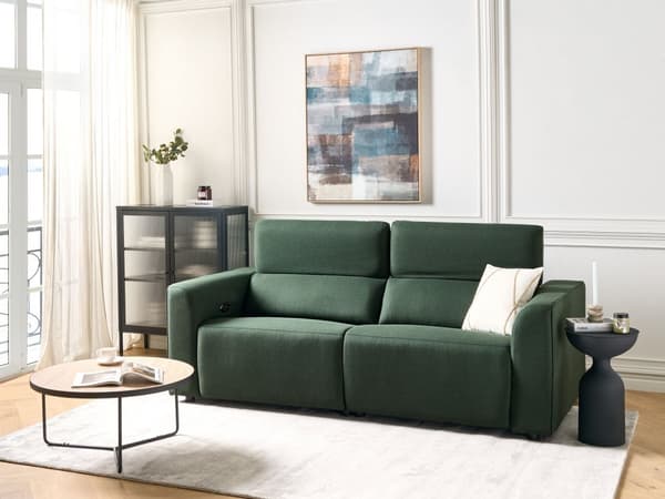 Elektrisk elektrisk hvilesofa i grønt stoff med 2 seter, justerbar fotstøtte og nakkestøtte med USB-port