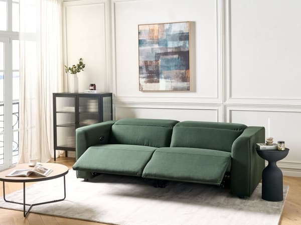 Elektrisk fällbar soffa Grönt tyg 2-sits Justerbart fotstöd och nackstöd med USB-port