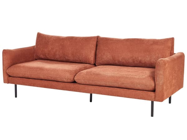 Soffa Guldbrun Chenille Polyester Metall Svarta ben Stoppat Ryggstöd 3-sits Modern Stil Vardagsrum