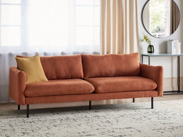 Soffa Guldbrun Chenille Polyester Metall Svarta ben Stoppat Ryggstöd 3-sits Modern Stil Vardagsrum