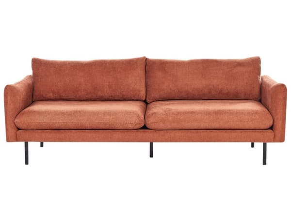 Soffa Guldbrun Chenille Polyester Metall Svarta ben Stoppat Ryggstöd 3-sits Modern Stil Vardagsrum