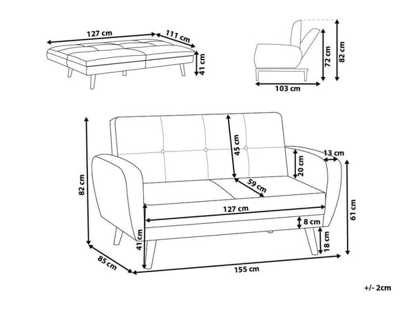 Sovesofa Grøn Polyester 2 Personers Moderne Blød Sofa Sofaseng To Mands Designsofa til Værelse Stofsofa Konvertibel Klik Klak