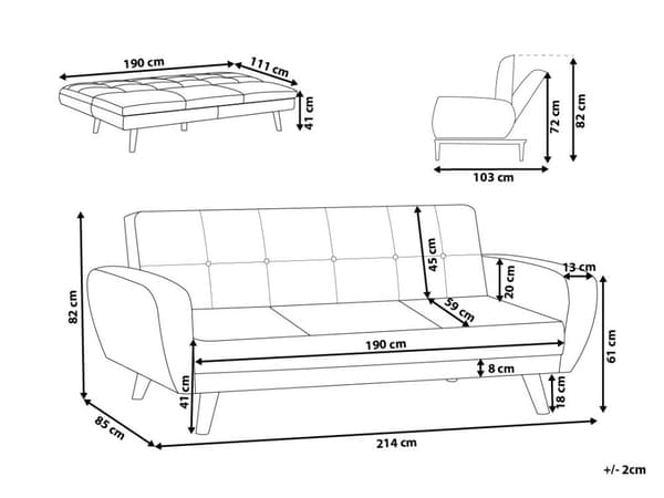 Sovesofa Hvid Bouclé 3 Personers Moderne Blød Sofa Sofaseng Tre Pers Designsofa til Værelse Stofsofa Konvertibel Klik Klak
