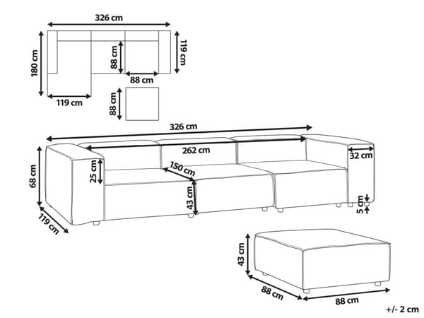 Modulsofa Hvid Boucle 3 Personers Designer Blød Moderne Flyder Sofa med Fodskammel Lav Ryg Stue Indretning Høj Kvalitet Stofsofa