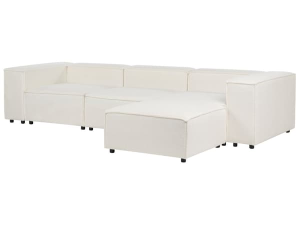 Modulsofa Hvid Boucle 3 Personers Designer Blød Moderne Flyder Sofa med Fodskammel Lav Ryg Stue Indretning Høj Kvalitet Stofsofa