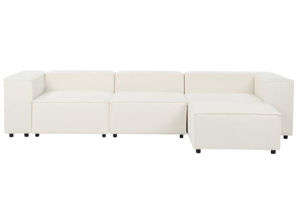Modulsofa Hvid Boucle 3 Personers Designer Blød Moderne Flyder Sofa med Fodskammel Lav Ryg Stue Indretning Høj Kvalitet Stofsofa
