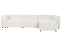 Miniatyrbillede 5 af 11: Modulsofa Hvid Boucle 3 Personers Designer Blød Moderne Flyder Sofa med Fodskammel Lav Ryg Stue Indretning Høj Kvalitet Stofsofa