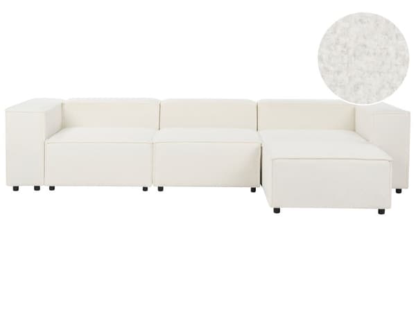 Modulsofa Hvid Boucle 3 Personers Designer Blød Moderne Flyder Sofa med Fodskammel Lav Ryg Stue Indretning Høj Kvalitet Stofsofa