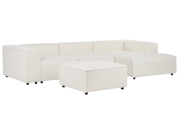 Hjørnesofa med Chaiselong Hvid Boucle 3 Personers Sofa L Formet Dyb Sofahjørne Siddemøbel Blød Stofsofa Venstrevendt Modulsofa med Fodskammel