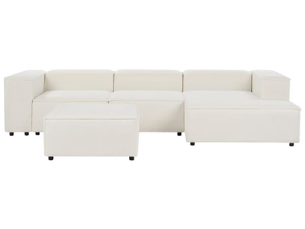 Hjørnesofa med Chaiselong Hvid Boucle 3 Personers Sofa L Formet Dyb Sofahjørne Siddemøbel Blød Stofsofa Venstrevendt Modulsofa med Fodskammel