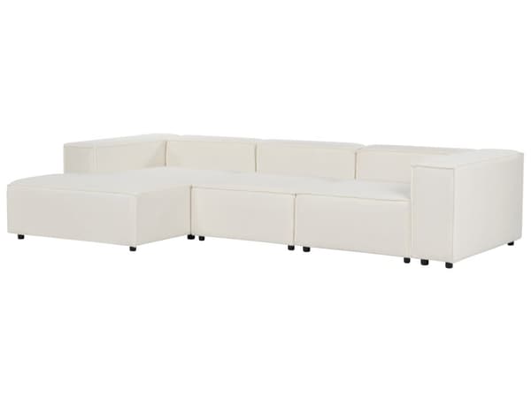 Hjørnesofa med Chaiselong Hvid Boucle 3 Personers Sofa L Formet Dyb Sofahjørne Siddemøbel Blød Stofsofa Højrevendt Modulsofa