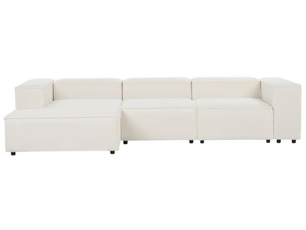 Hjørnesofa med Chaiselong Hvid Boucle 3 Personers Sofa L Formet Dyb Sofahjørne Siddemøbel Blød Stofsofa Højrevendt Modulsofa
