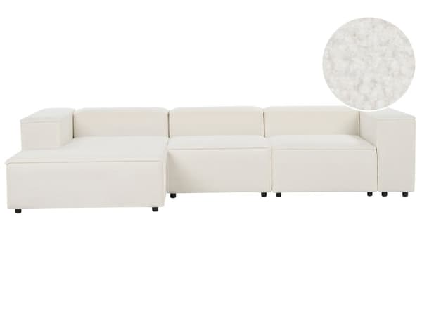 Hjørnesofa med Chaiselong Hvid Boucle 3 Personers Sofa L Formet Dyb Sofahjørne Siddemøbel Blød Stofsofa Højrevendt Modulsofa