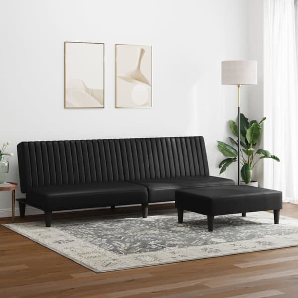 vidaXL Soffgrupp 2 delar svart konstläder