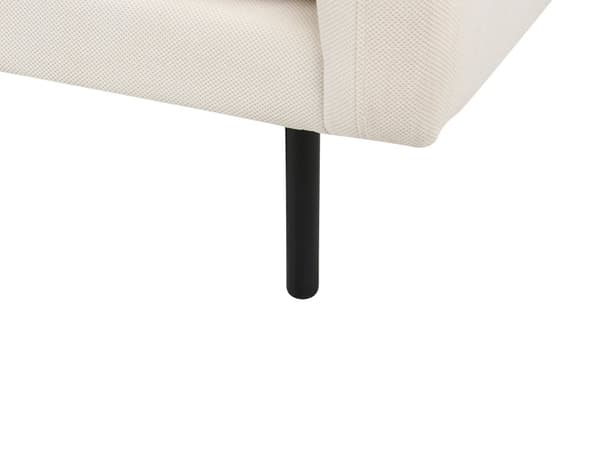 Kulmasohva vaalea beige neljälle kangasverhoilu alumiinijalat pehmusteet moderni retro