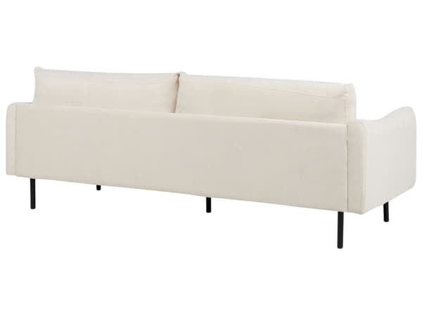 Sohva vaalea beige kolmelle kangasverhoilu alumiinijalat pehmusteet moderni retro