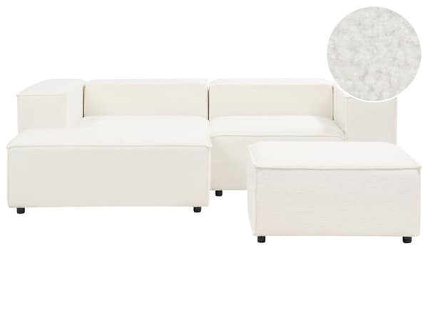 Modulær Høyrevendt Sofa Hvit Boucle 2-seters Hjørneseksjon med Ottoman med Svarte Ben Moderne Stue
