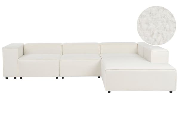 Modulær Venstrevendt Sofa Hvit Boucle 4-seters Hjørneseksjonssofa med Svarte Ben Moderne Stue