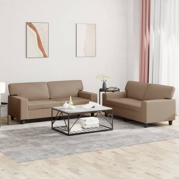 vidaXL Soffgrupp 2 delar cappuccino konstläder
