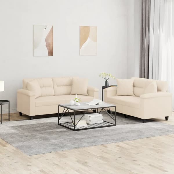 vidaXL sofasæt 2 dele med puder mikrofiberstof beige