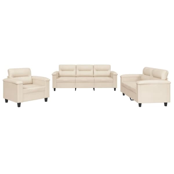 vidaXL Soffgrupp med kuddar 3 delar beige mikrofibertyg