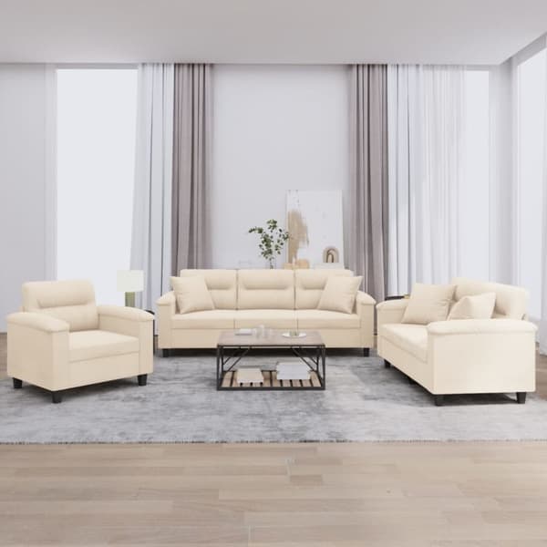 vidaXL Soffgrupp med kuddar 3 delar Beige mikrofibertyg