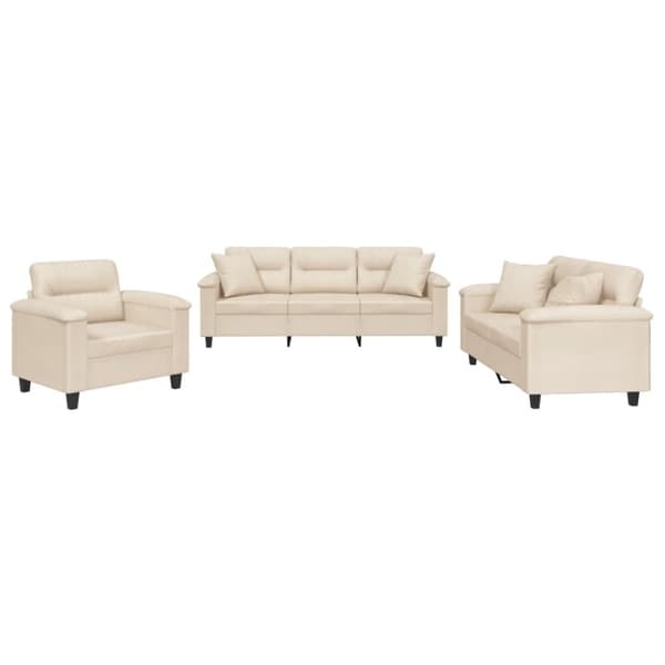 vidaXL Soffgrupp med kuddar 3 delar Beige mikrofibertyg