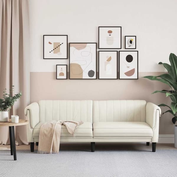 vidaXL Soffa 3-sits gräddvit sammet