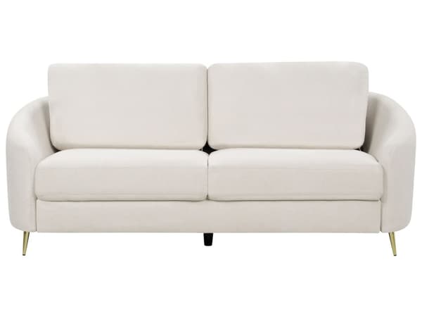 Sohva vaalea beige kangas verhoilu 3 istuttava metalli jalat kaareva moderni tyyli
