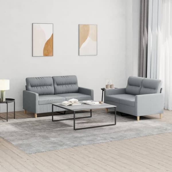 2-osainen lounge-setti, verhoiltu kankaalla, vaaleanharmaa