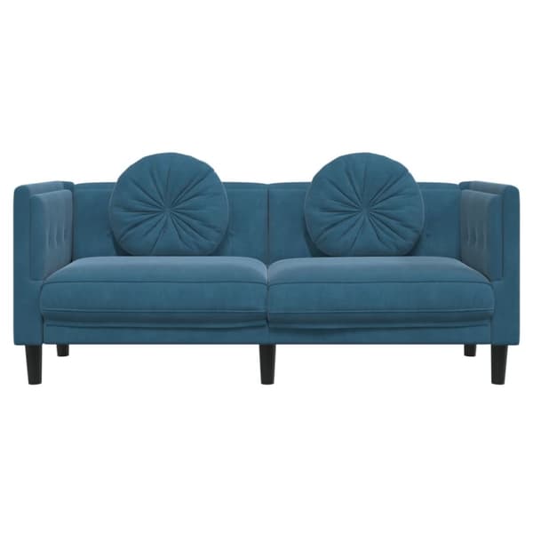 Soffa med kuddar 2-sits blå sammet
