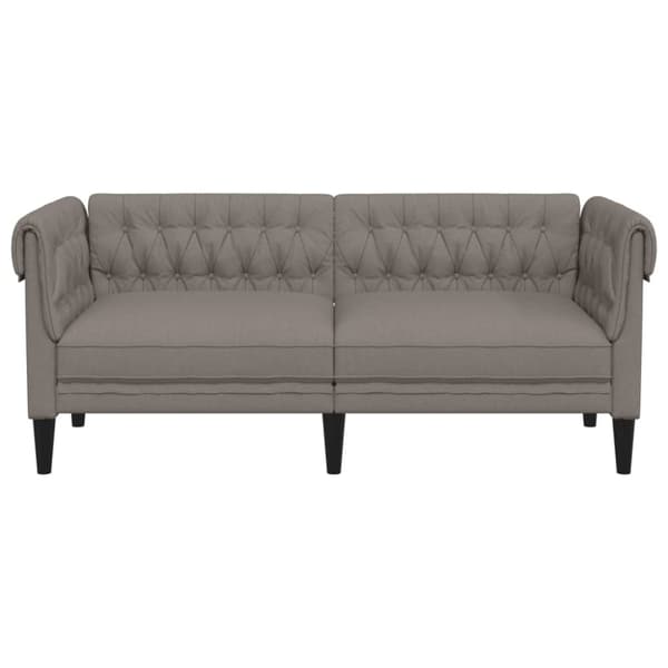 Chesterfield sohva, kahden istuttava, taupe väri, verhoiltu kankaalla