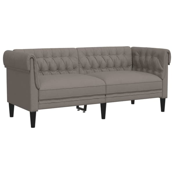 Chesterfield sohva, kahden istuttava, taupe väri, verhoiltu kankaalla