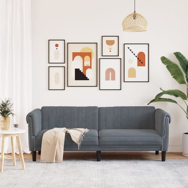 Soffa 3-sits mörkgrå sammet