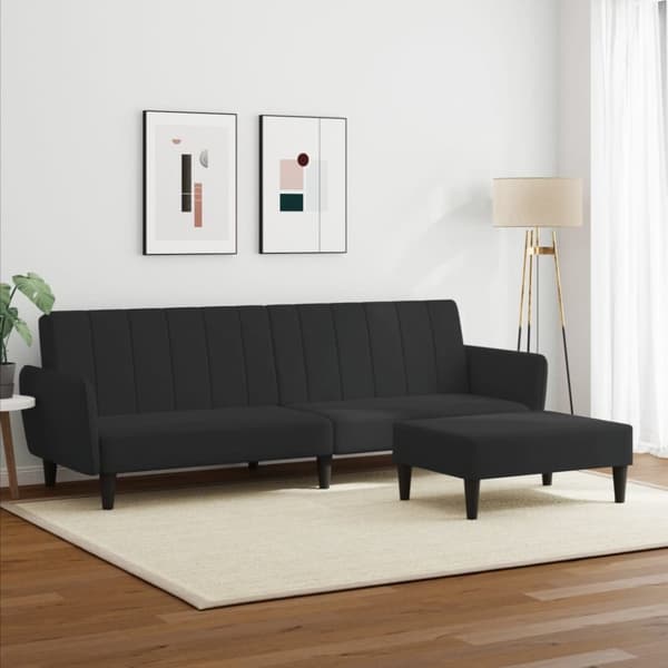 Bäddsoffa 2-sits med fotpall svart sammet