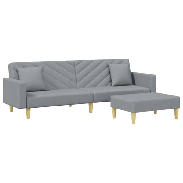 Bäddsoffa 2-sits med kuddar och fotpall ljusgrå tyg