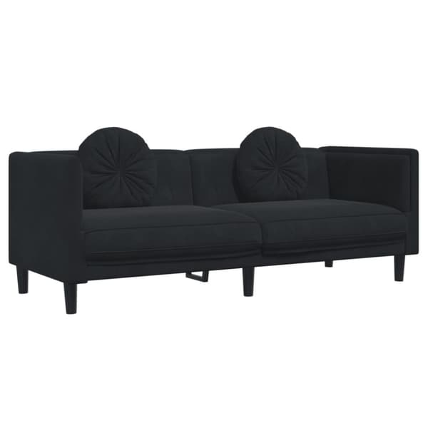 Soffa med kuddar 3-sits svart sammet
