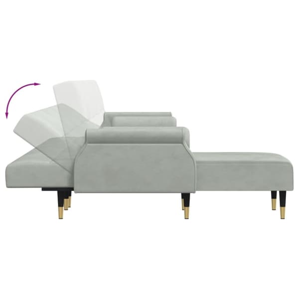 L-formad bäddsoffa ljusgrå 271x140x70 cm sammet