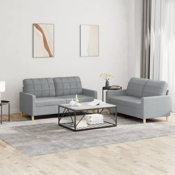 2-osainen lounge-setti, verhoiltu kankaalla, vaaleanharmaa