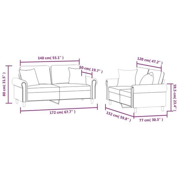 sofasæt 2 dele med puder velour mørkegrå