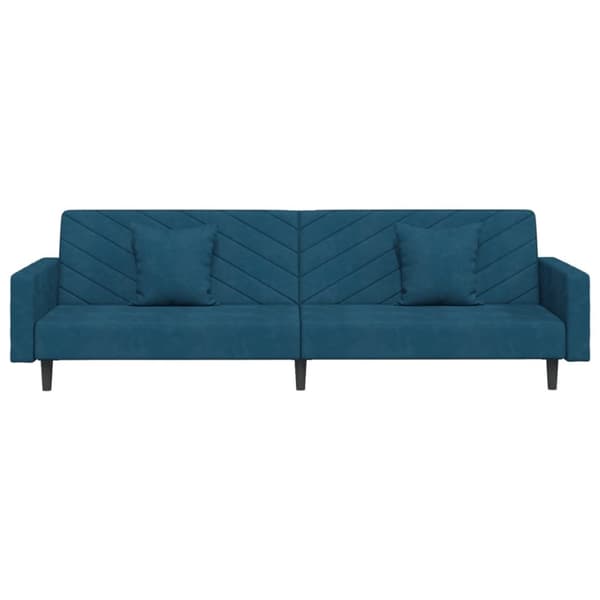 Bäddsoffa 2-sits med två kuddar blå sammet