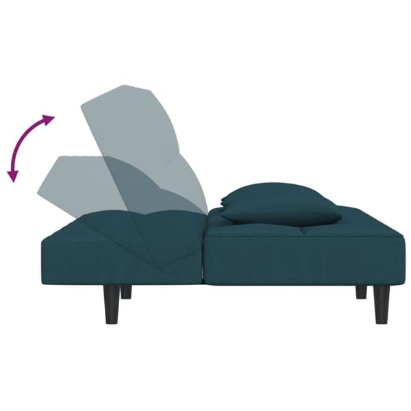 Bäddsoffa 2-sits med två kuddar blå sammet
