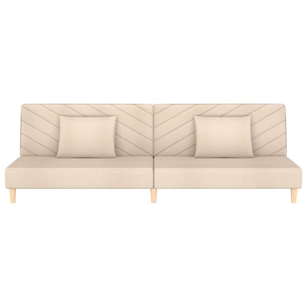 2-personers sovesofa med 2 puder stof cremefarvet