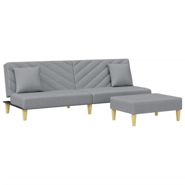Bäddsoffa 2-sits med kuddar och fotpall ljusgrå tyg