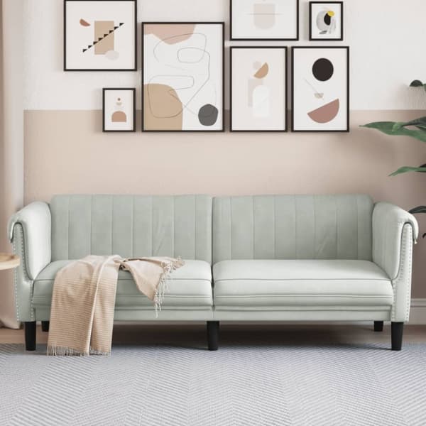 Soffa 3-sits ljusgrå sammet