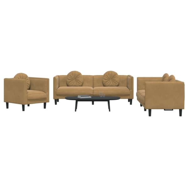 sofasæt 3 dele med puder velour brun