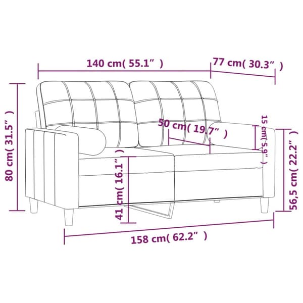 2-sits soffa med prydnadskuddar vinröd 140 cm tyg